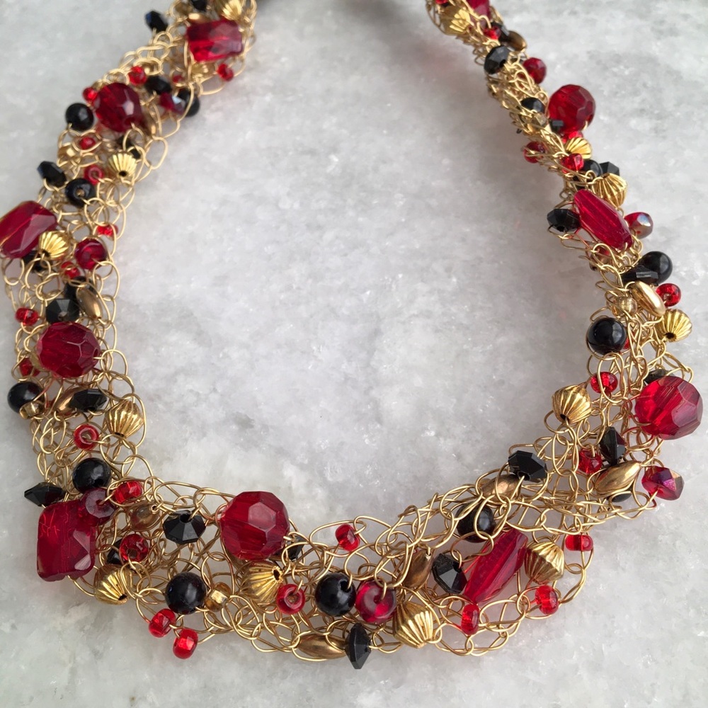 Handmade crochet wire statement necklace